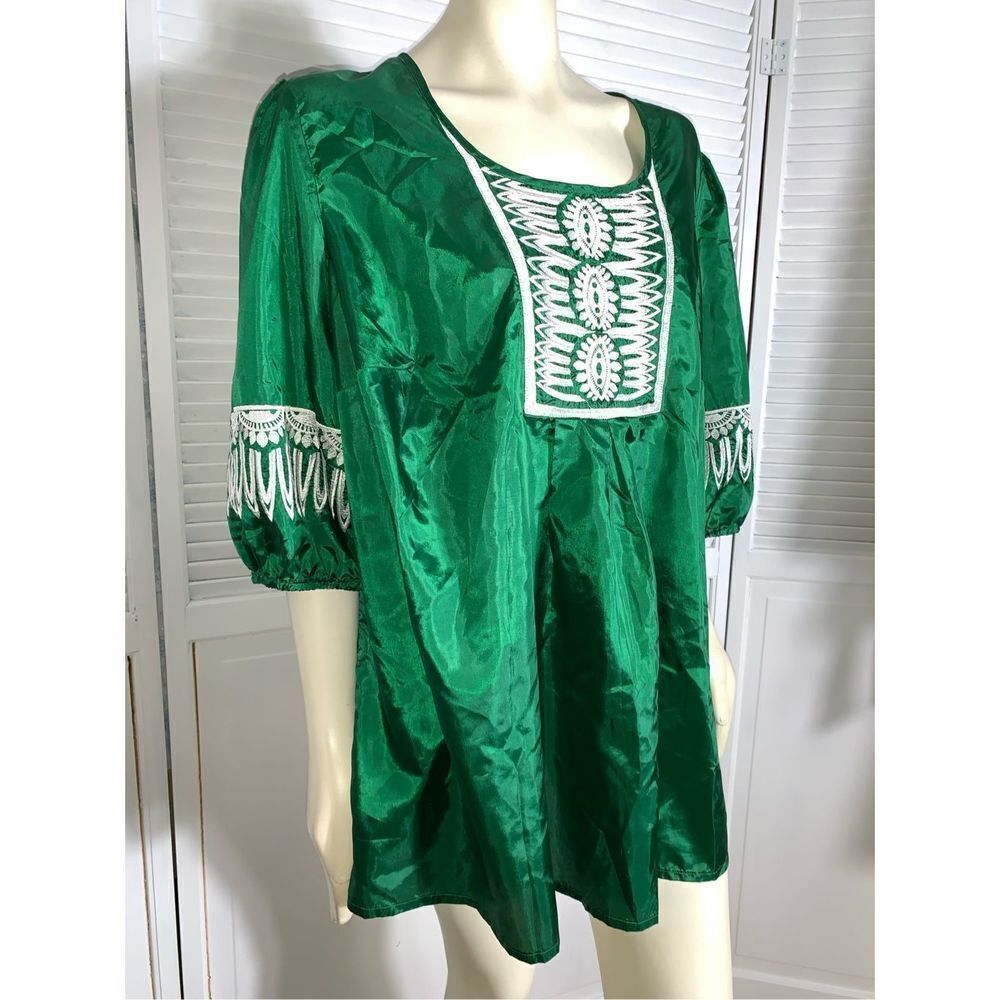 Denim 24/7 Green Satin Embroidered Tunic Top India Size 22W